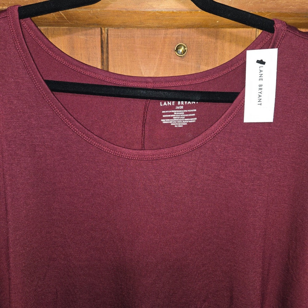 Lane Bryant‎ Burgundy Bamboo  Scoop Neck Short Sleeve Top Plus Size 26/28 NWT